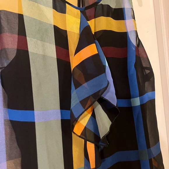 CAbi size medium plaid blouse with black cami base. Ruffle down the front. - Picture 4 of 5